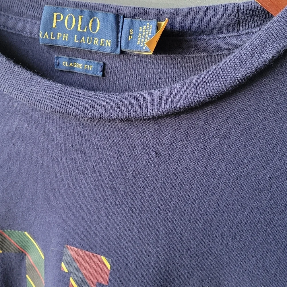 Polo Ralph Lauren Crewneck Men's T shirt S/P Navy Blue Long Sleeve Logo Graphic